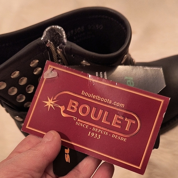 Size 5 C And 5.5 C Boulet Black Leather Studded Ankle Boots - Picture 4 of 9